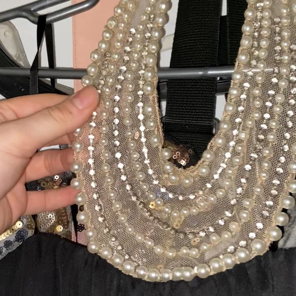 Pearl Jeweled Necklace Halter Mesh Gown - Picture 8 of 8